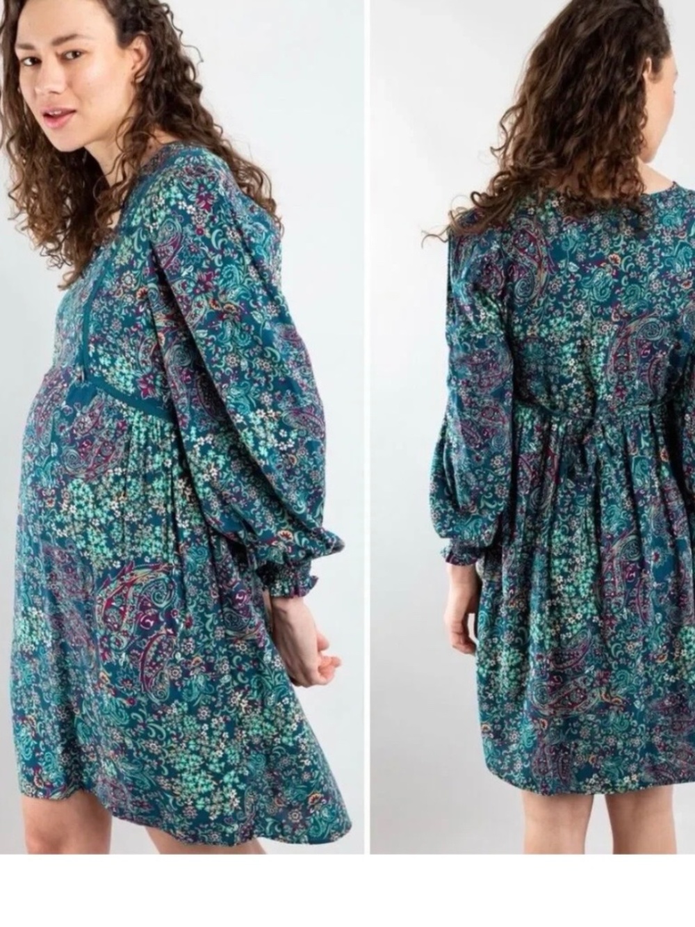 Seraphine Dress Green Paisley Viscose Maternity Nursing Boho S